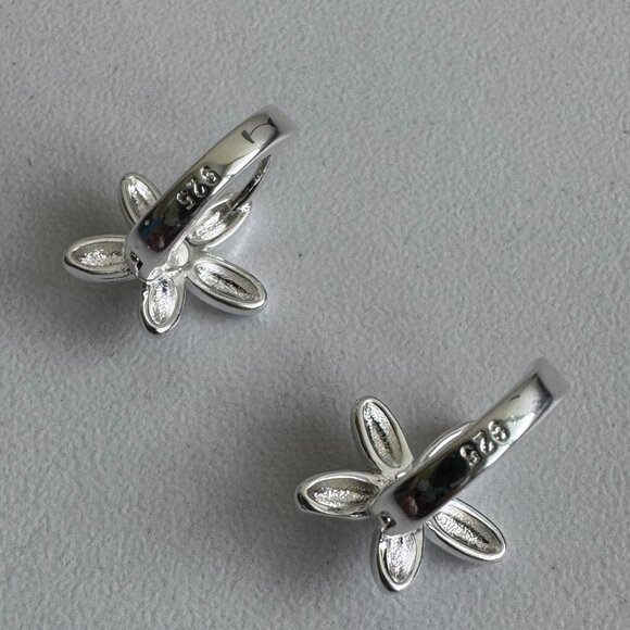 Sterling Silver 925 Small Flower Hoop Earrings – Dainty Floral Design - Picture 2 of 5